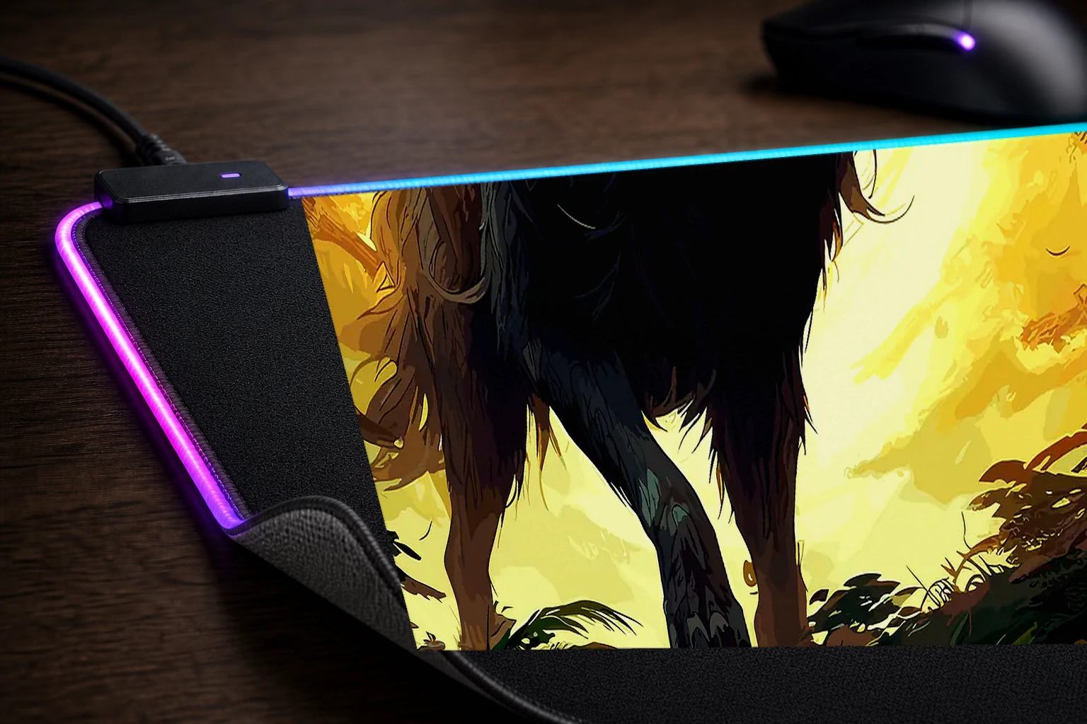 Ghost Wolf RGB Desk Mat controller and material detail