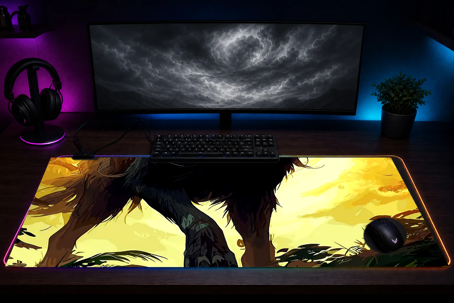 Ghost Wolf RGB Desk Mat immersive setup scene