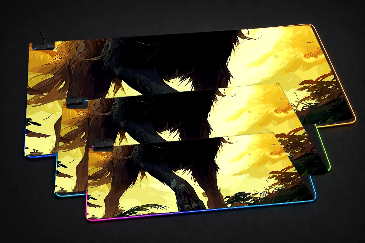 Ghost Wolf RGB Desk Mat three-size comparison