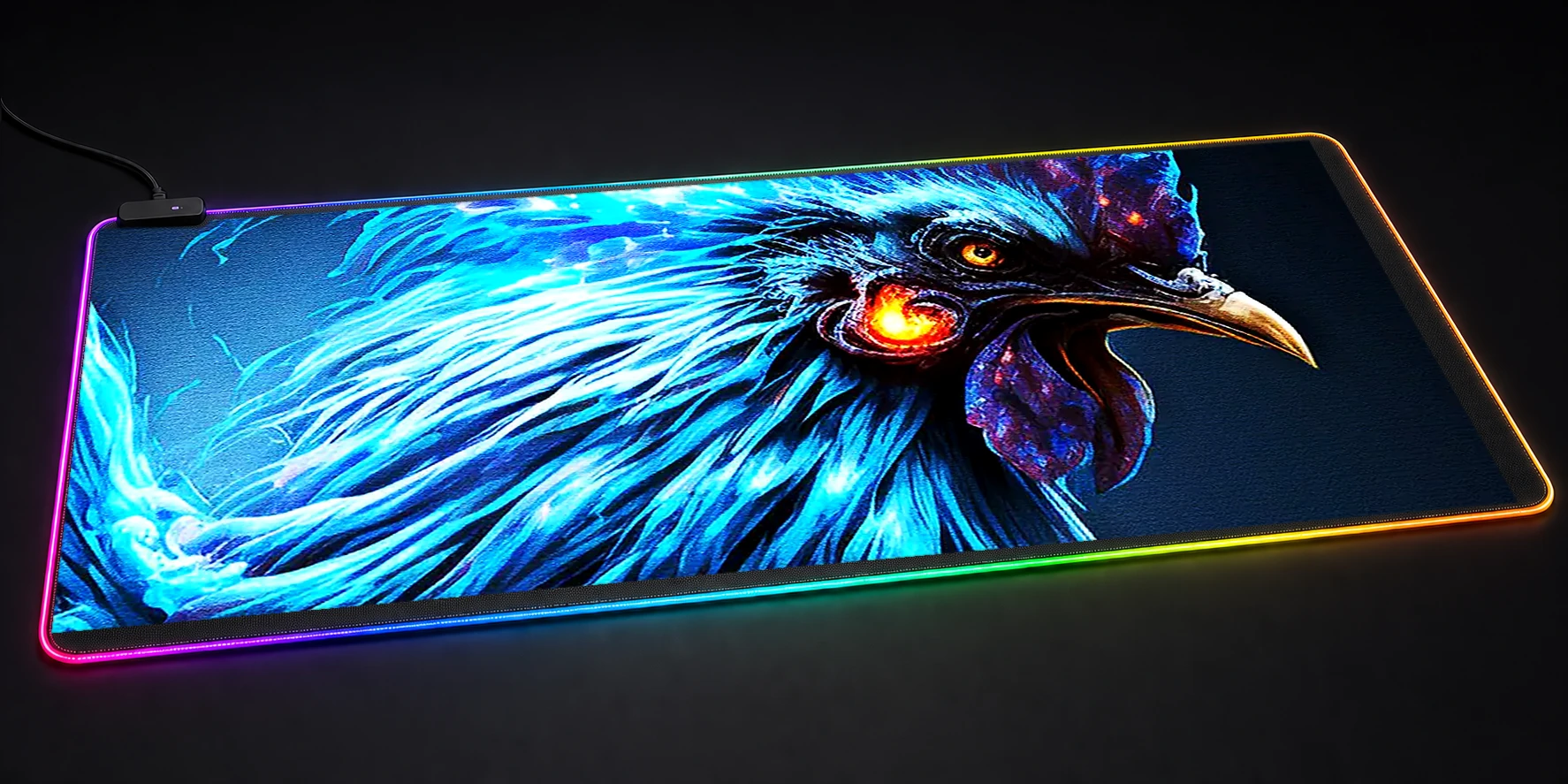 Blue fire rooster monster RGB Desk Mat RGB desk mat