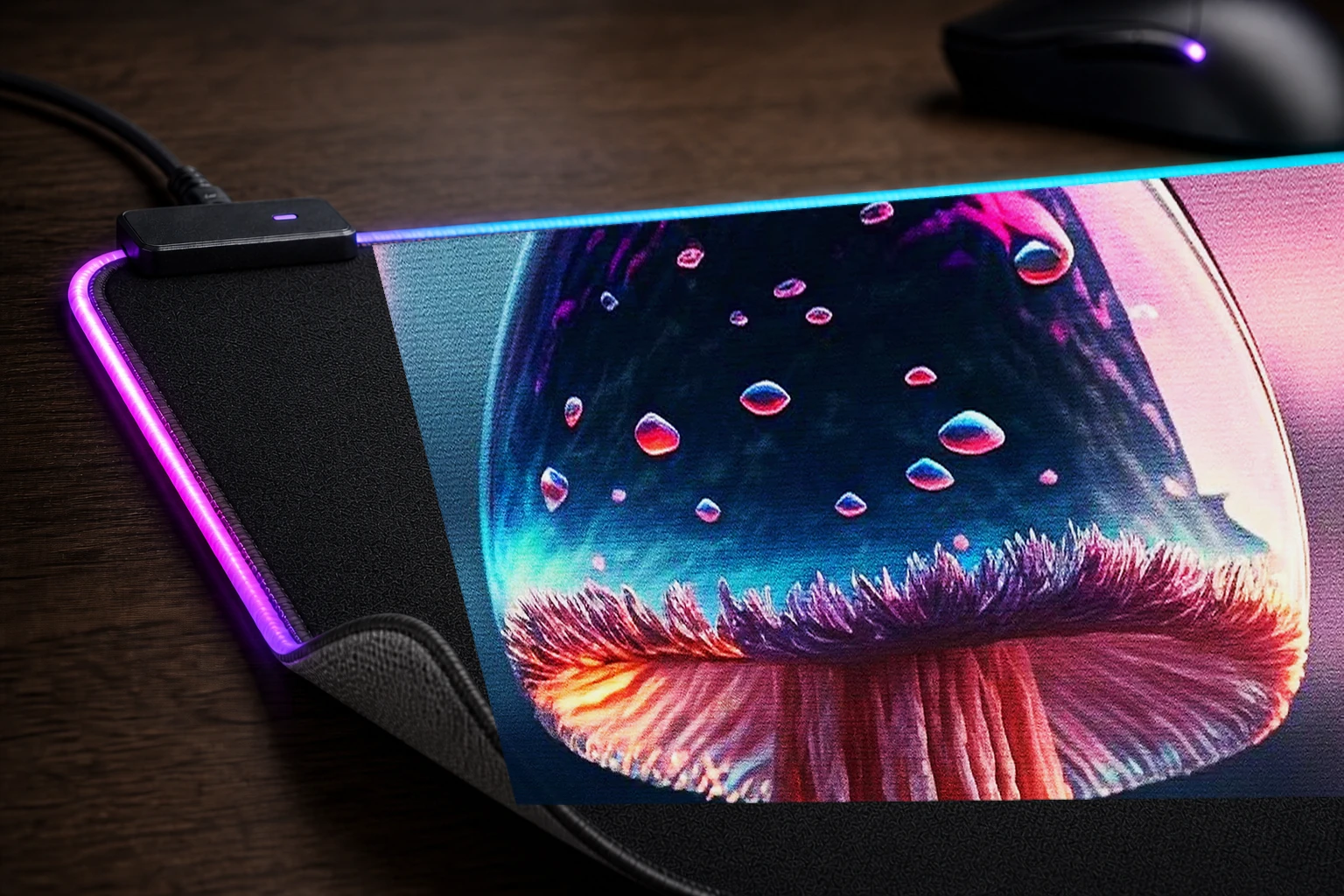 Mushroom Tree RGB Desk Mat controller and material detail