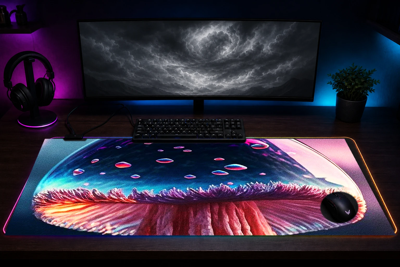 Mushroom Tree RGB Desk Mat immersive setup scene