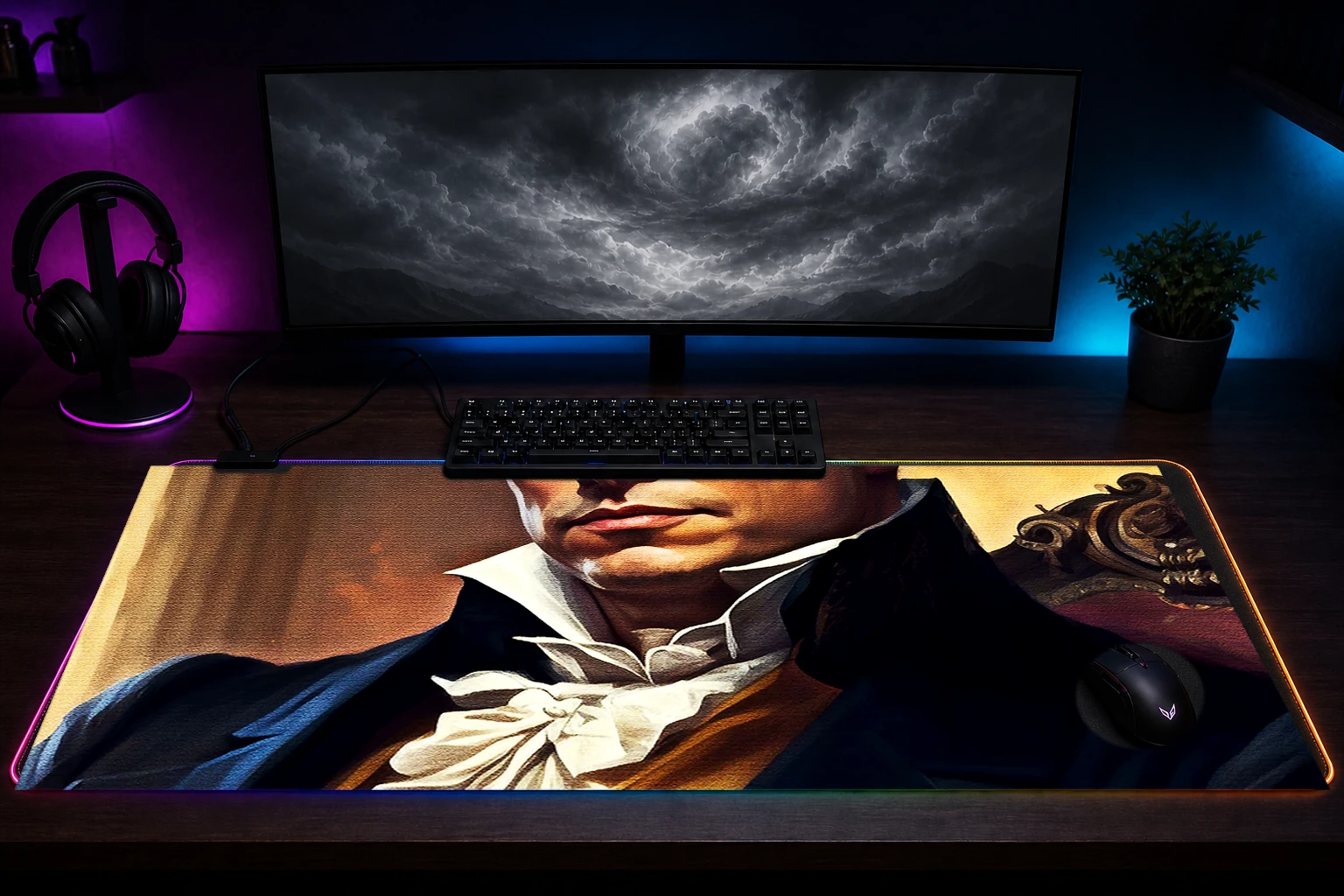 Fashion Musk RGB Desk Mat immersive setup scene