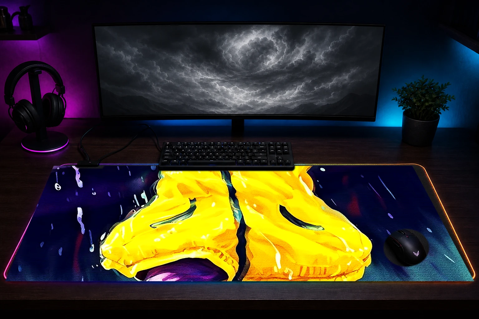Child Jump in Rain RGB Desk Mat immersive setup scene