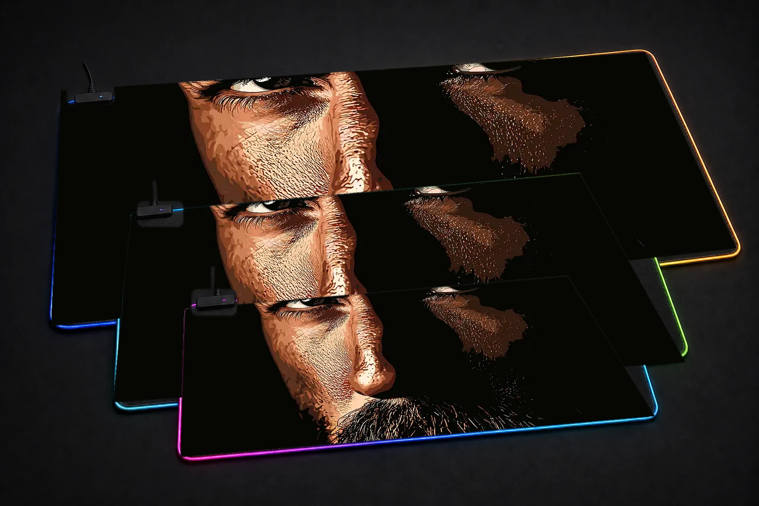 Human Smoke RGB Desk Mat three-size comparison