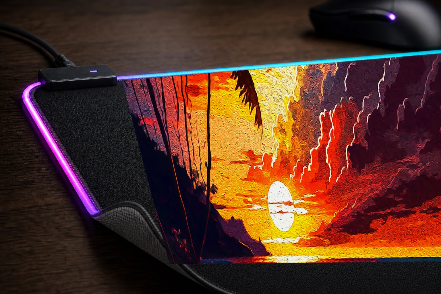 Beautiful View RGB Desk Mat controller and material detail