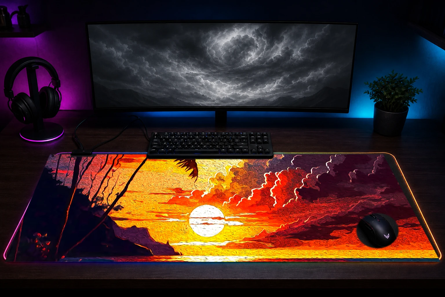 Beautiful View RGB Desk Mat immersive setup scene