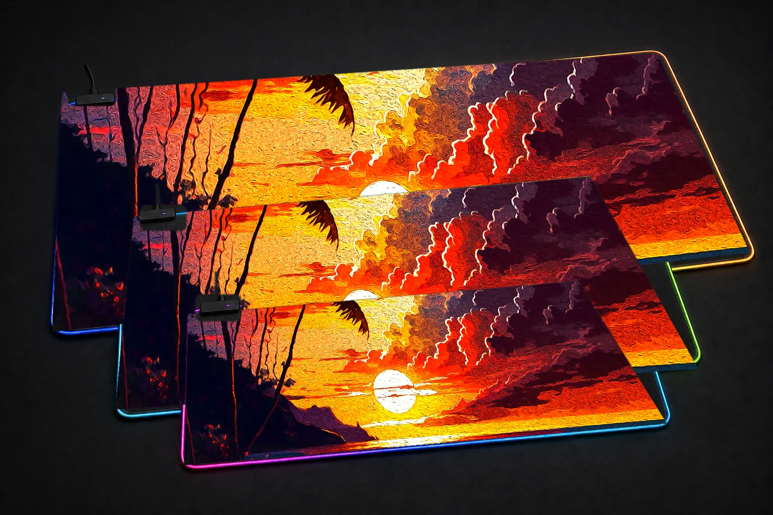 Beautiful View RGB Desk Mat three-size comparison