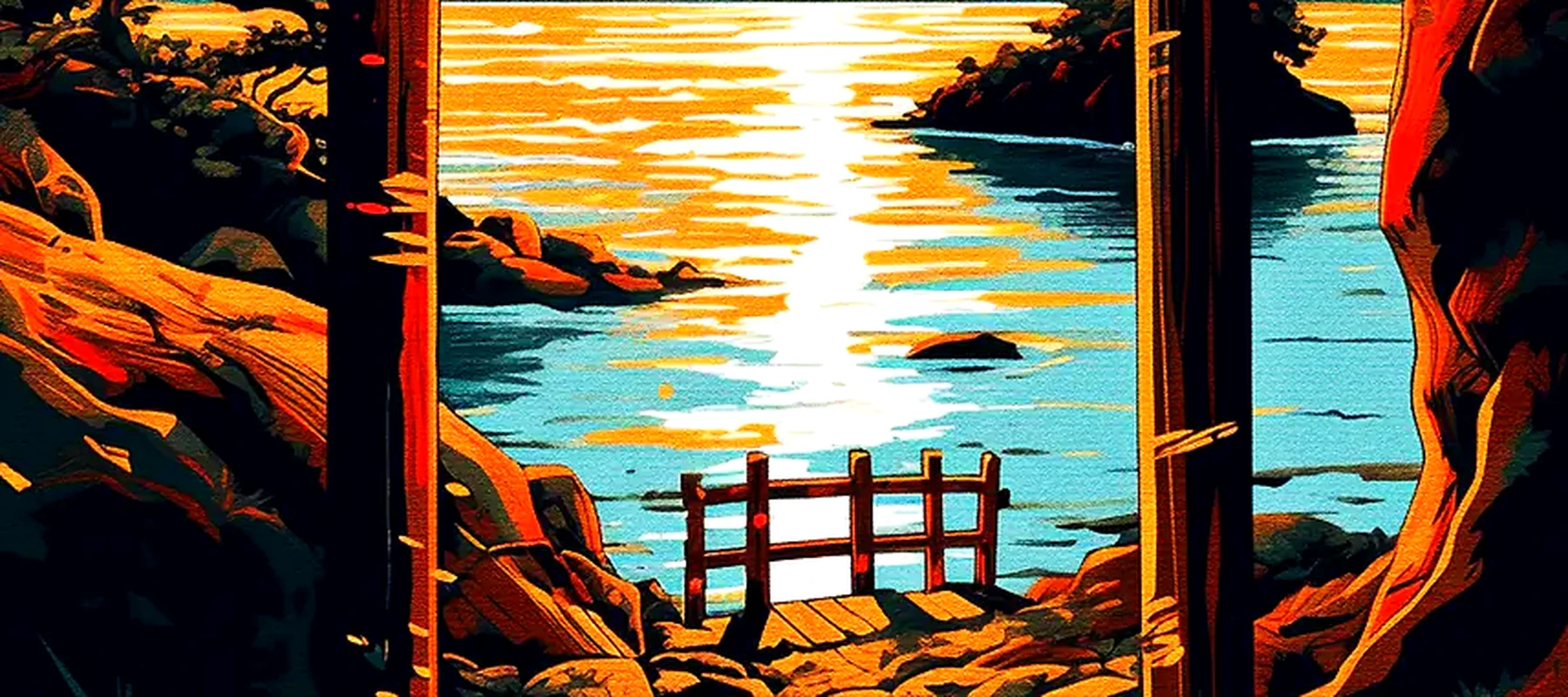 The charm of sunrise gate RGB Desk Mat full-width design preview