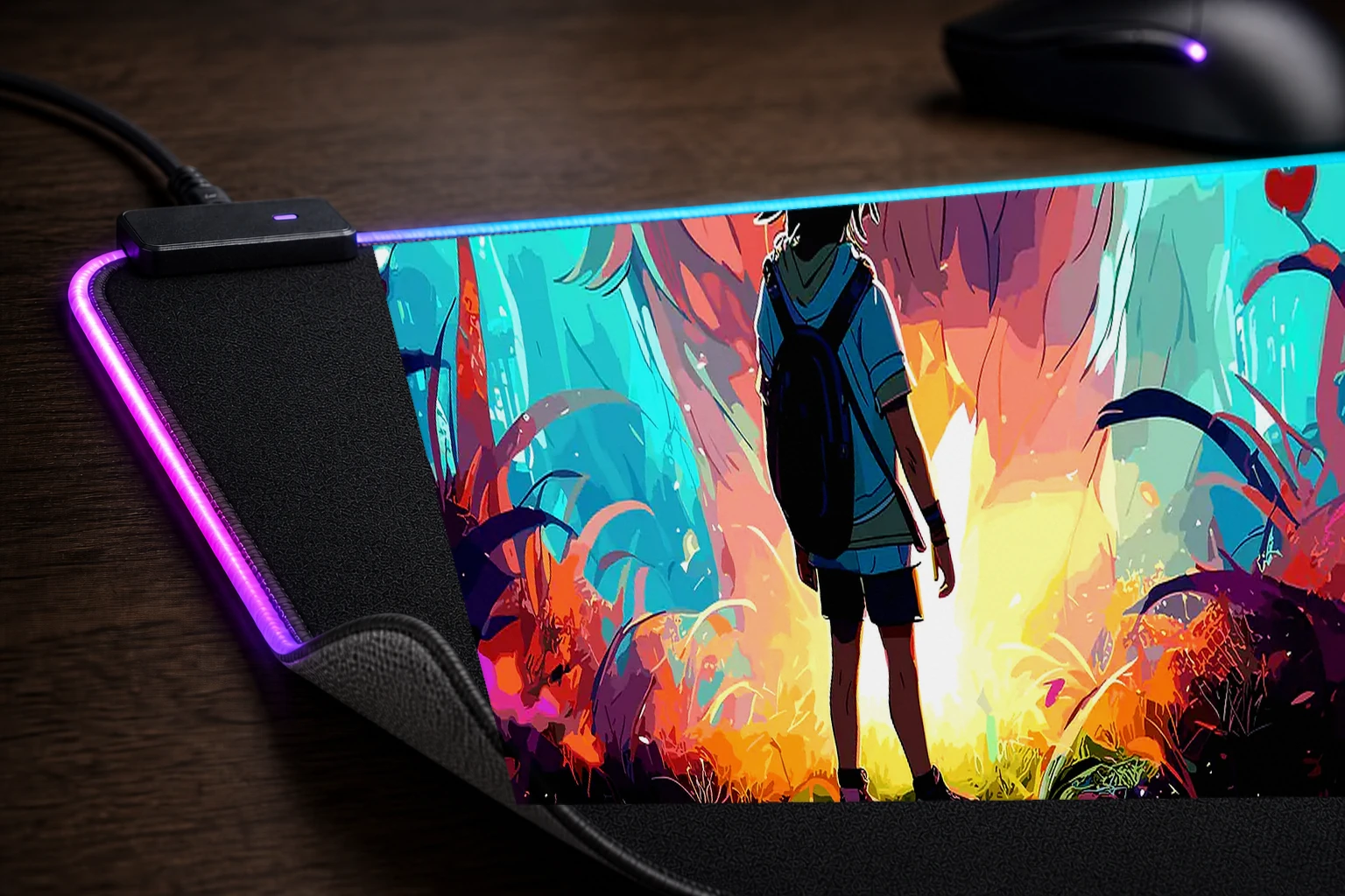 Ghost Wolf RGB Desk Mat controller and material detail