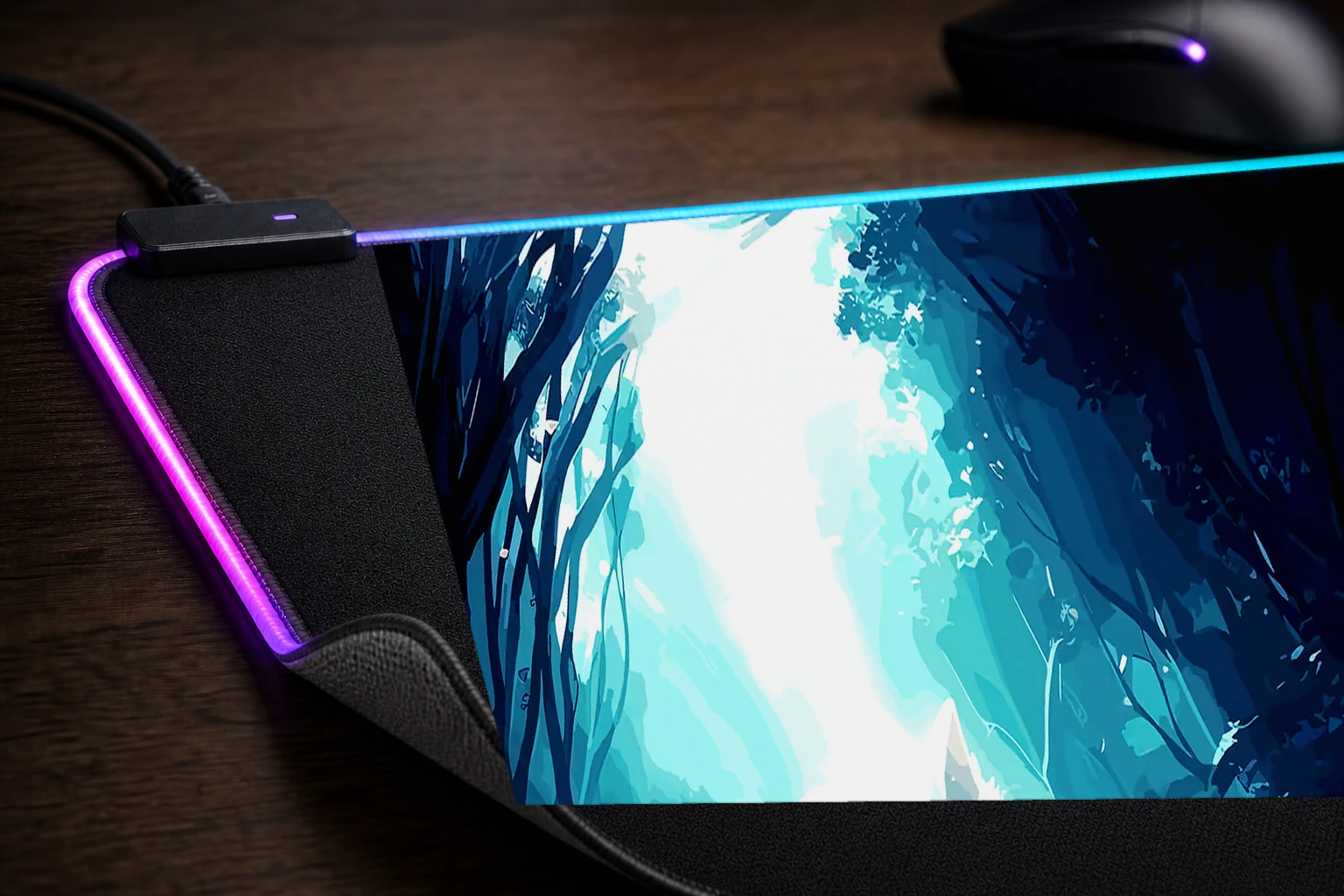 Ghost Wolf RGB Desk Mat controller and material detail