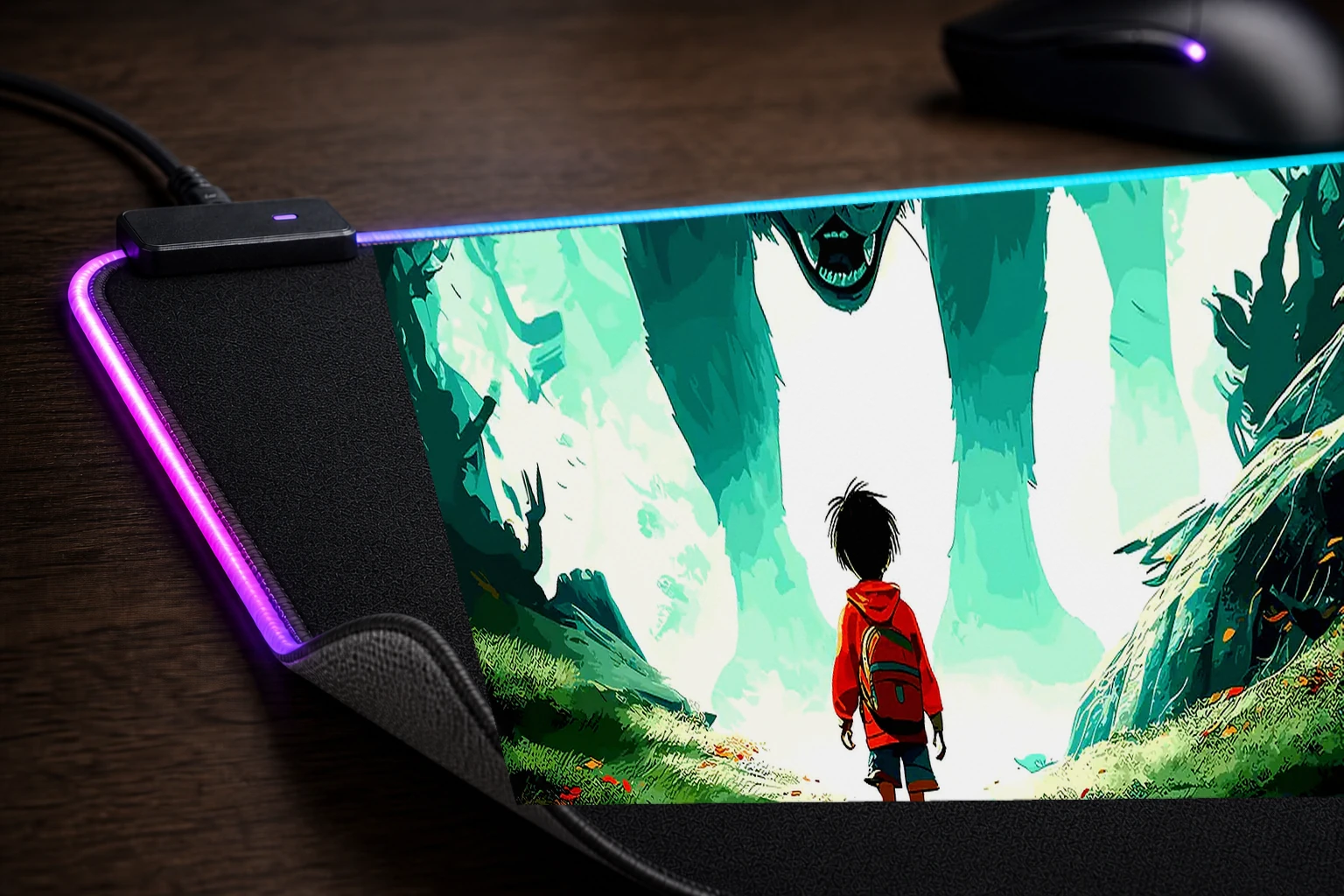 Ghost Wolf RGB Desk Mat controller and material detail