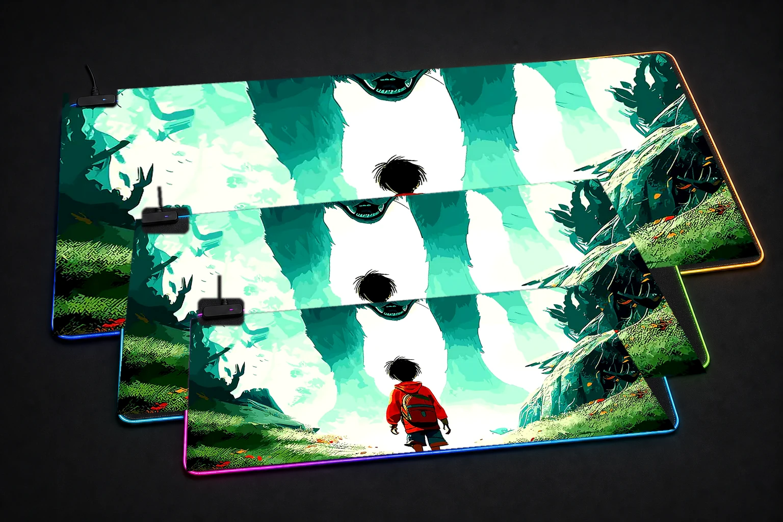 Ghost Wolf RGB Desk Mat three-size comparison