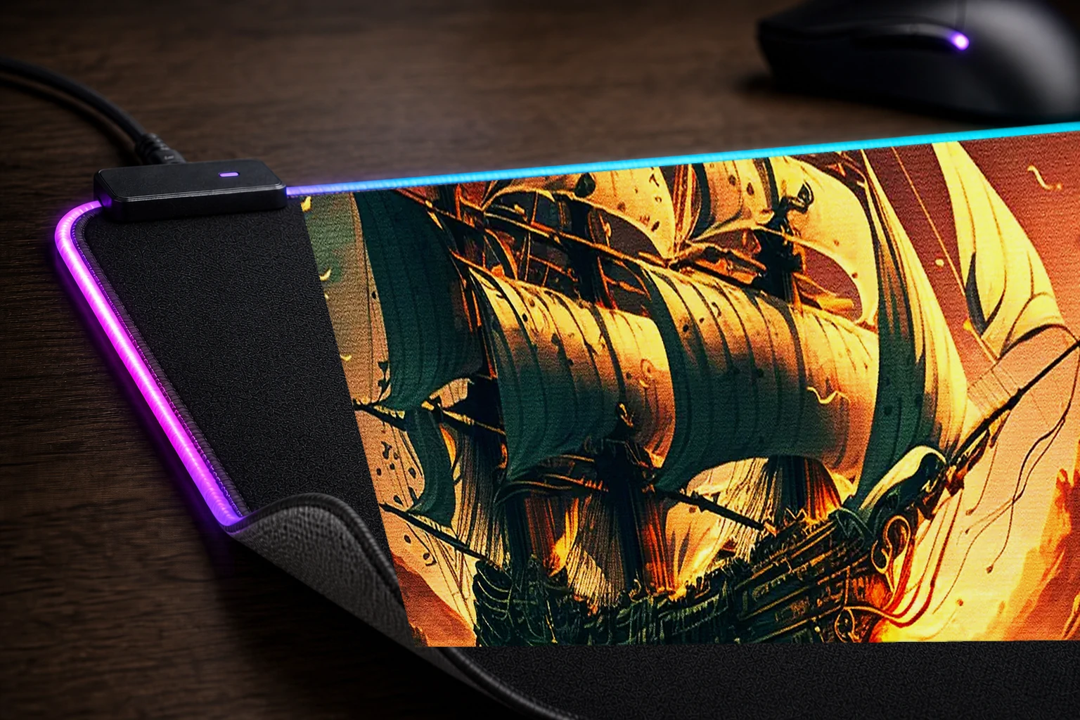 The Legend Pirates RGB Desk Mat controller and material detail