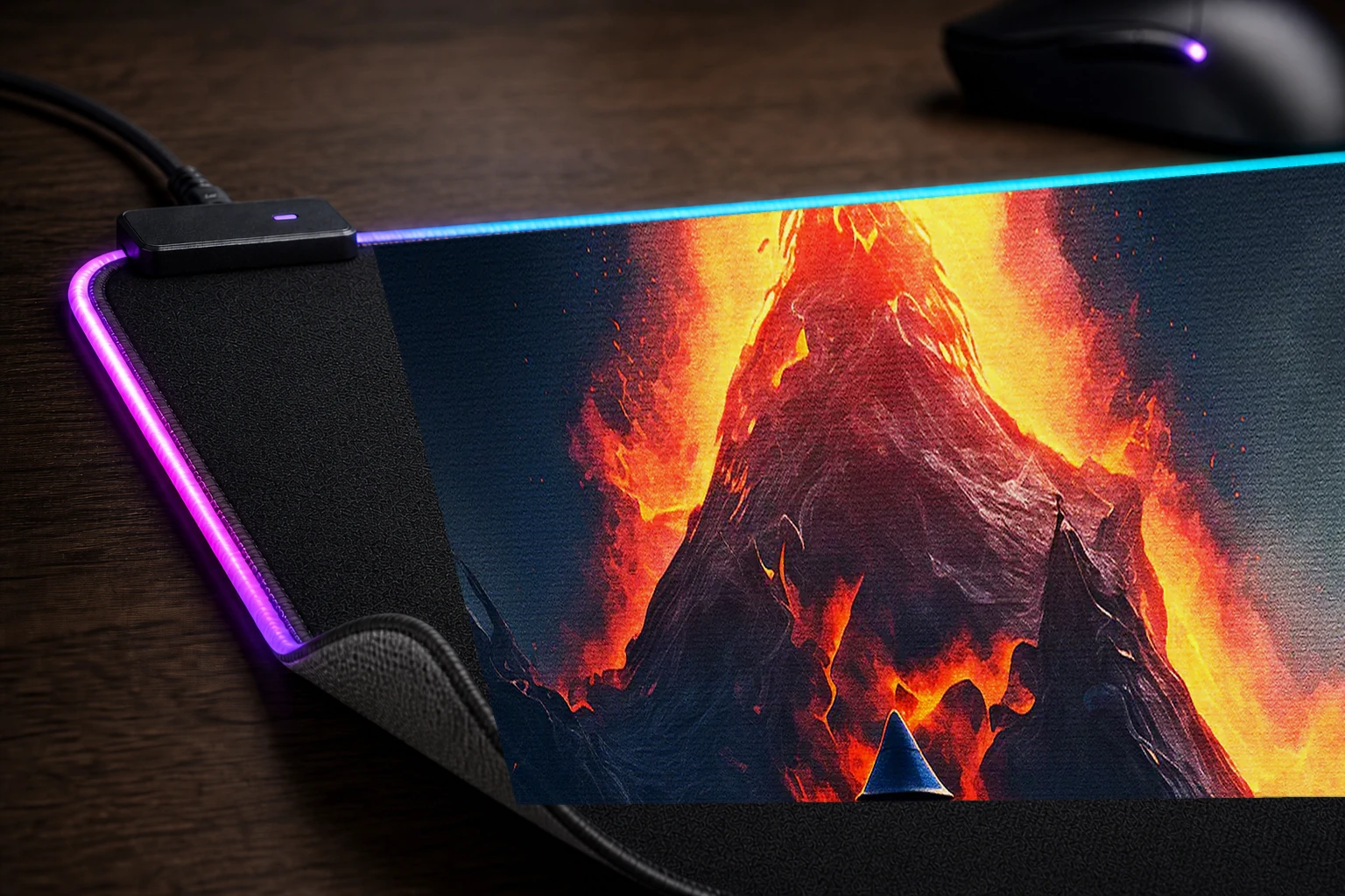 Painting volcano horror RGB Desk Mat controller and material detail