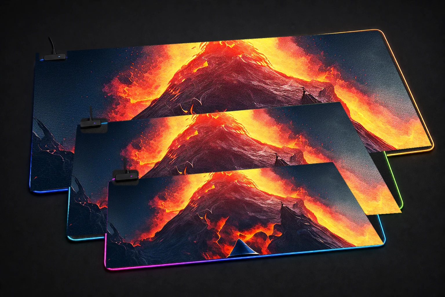 Painting volcano horror RGB Desk Mat three-size comparison