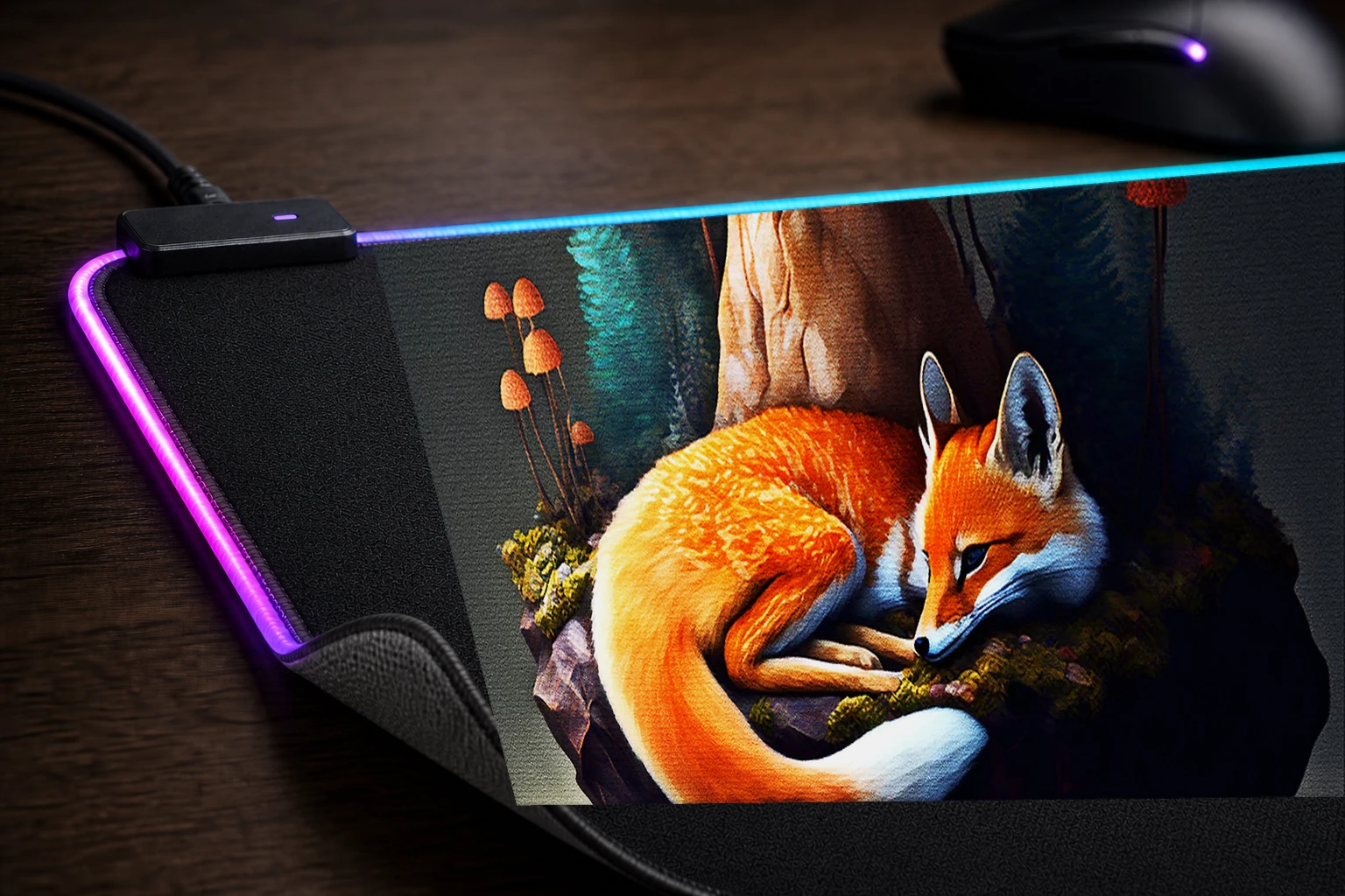 Fox Forest House RGB Desk Mat controller and material detail
