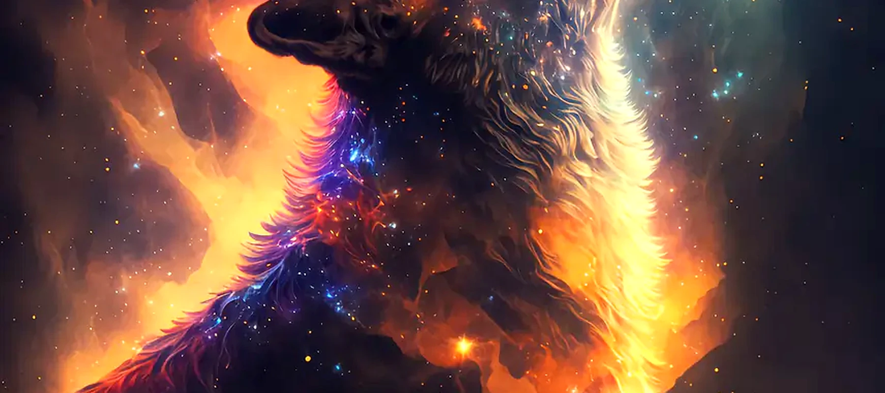 Lone Wolf in Space RGB Desk Mat full-width design preview