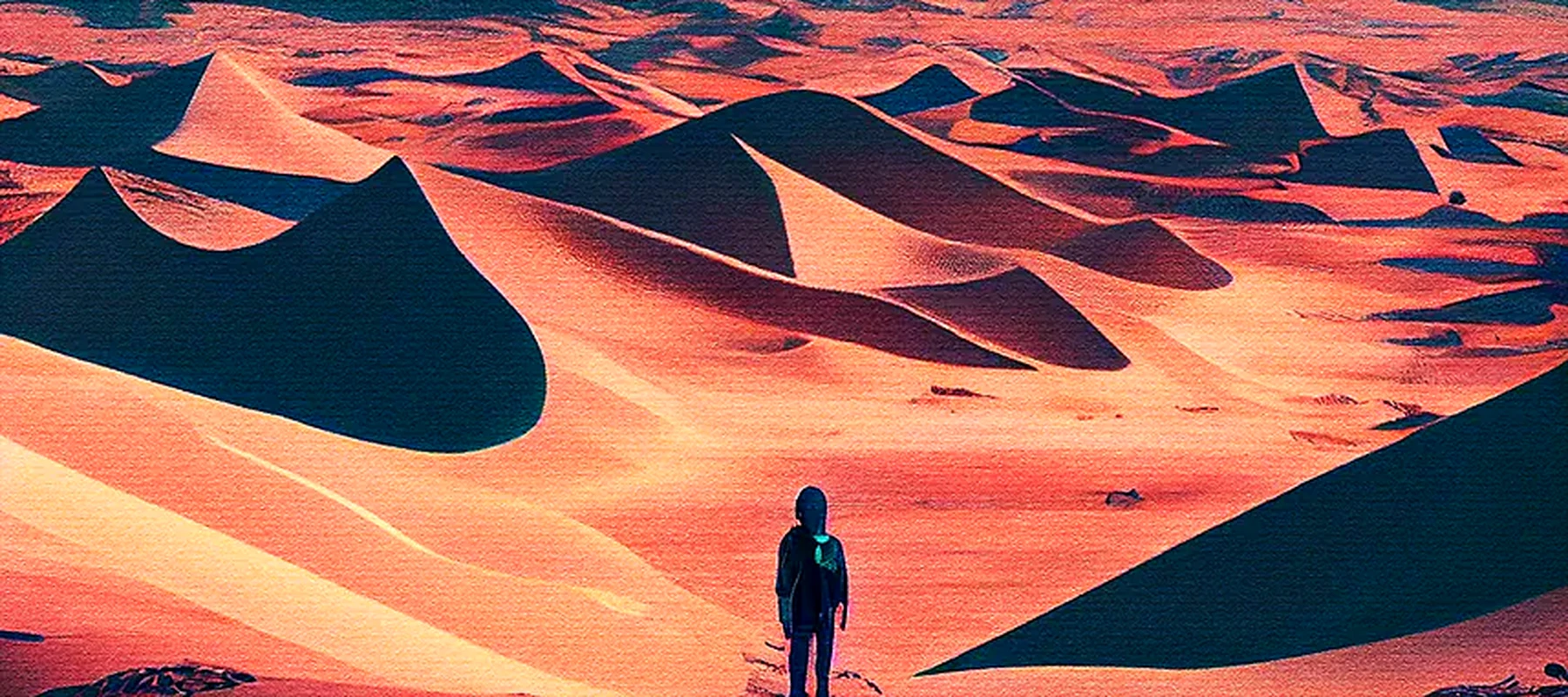 Walking in the Desert RGB Desk Mat full-width design preview