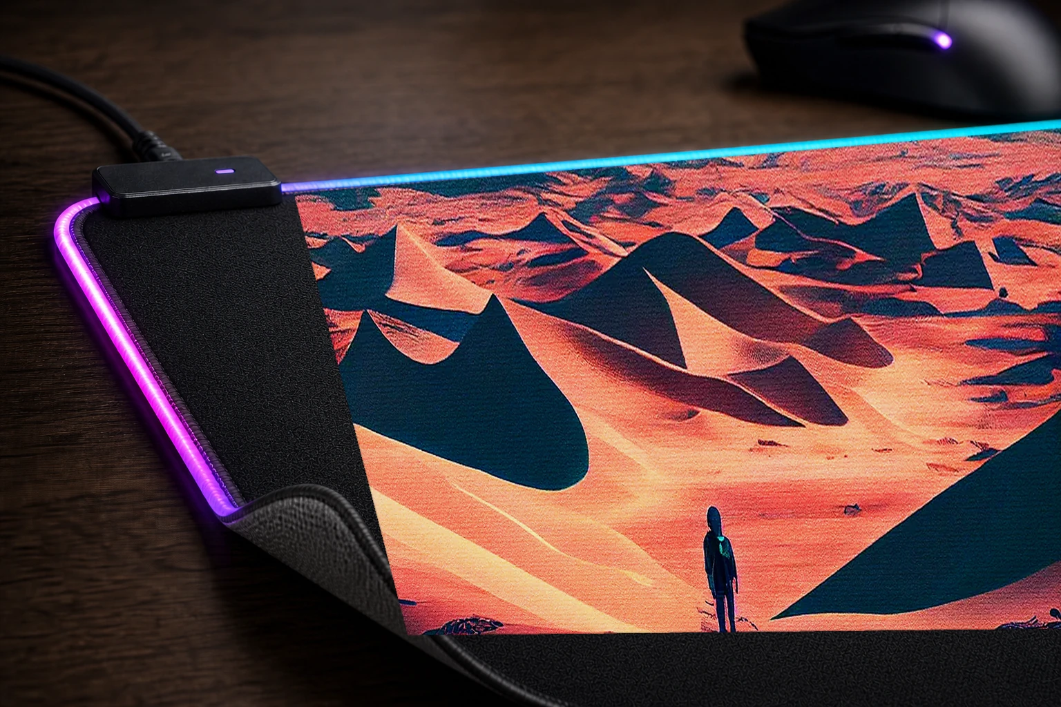 Walking in the Desert RGB Desk Mat controller and material detail