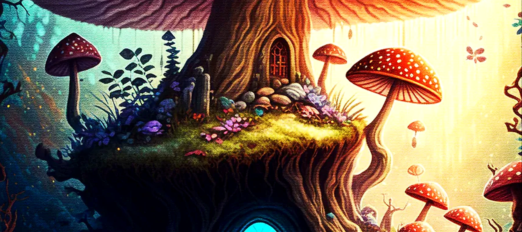 Mushroom Home RGB Desk Mat full-width design preview