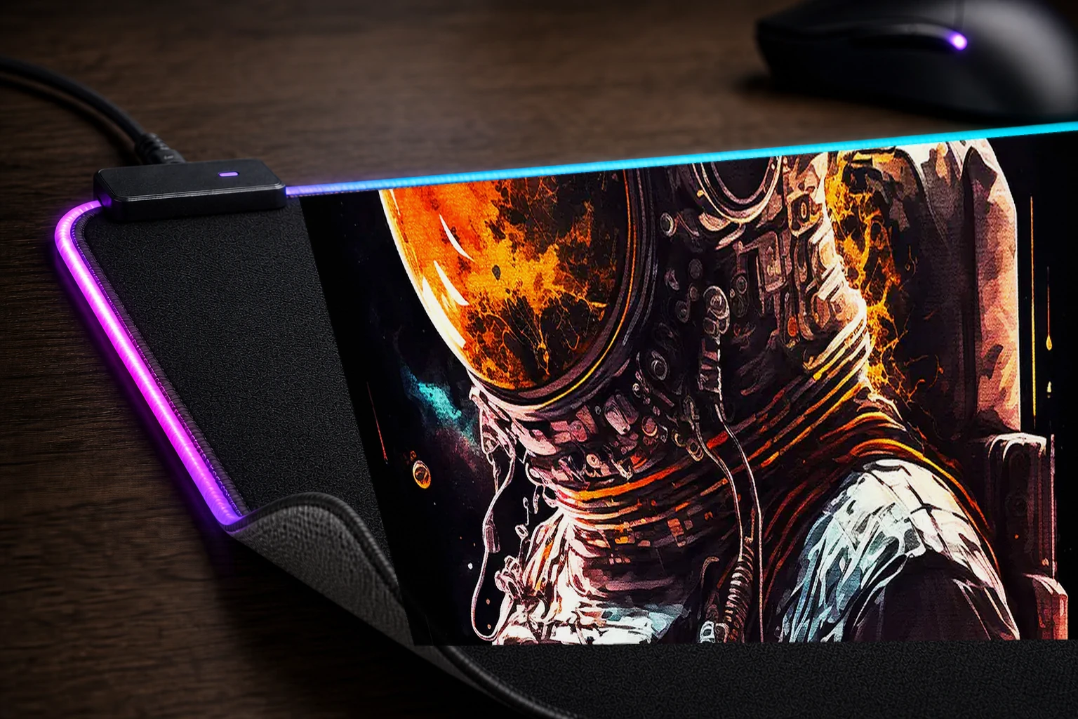 Astronaut Inspired RGB Desk Mat controller and material detail