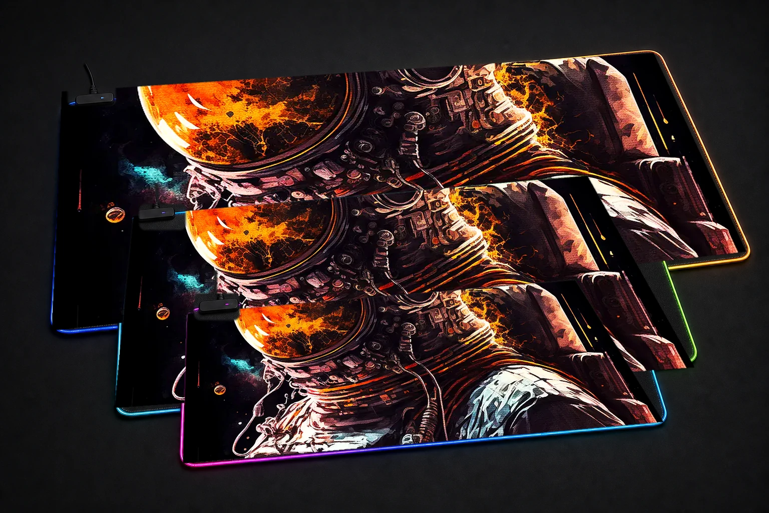 Astronaut Inspired RGB Desk Mat three-size comparison
