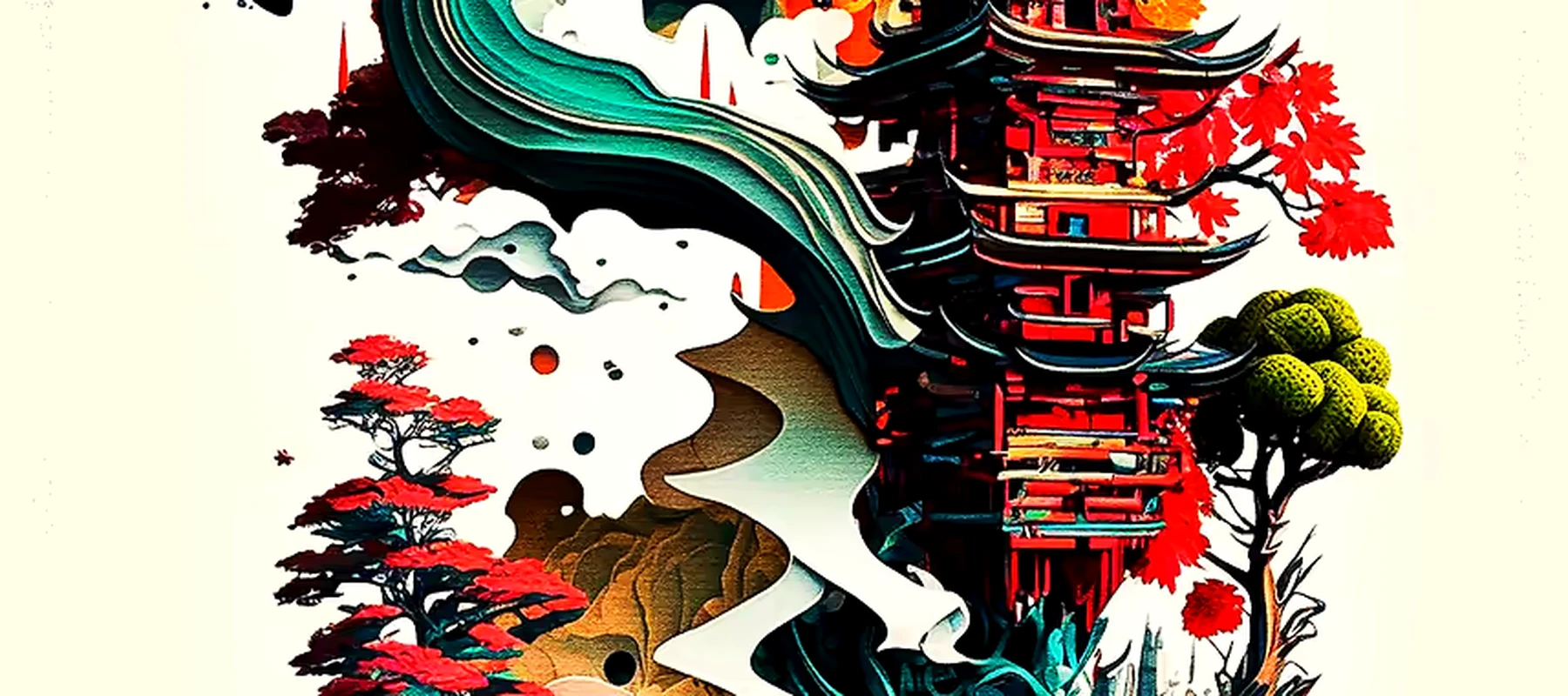 Modern art of Japanese RGB Desk Mat full-width design preview