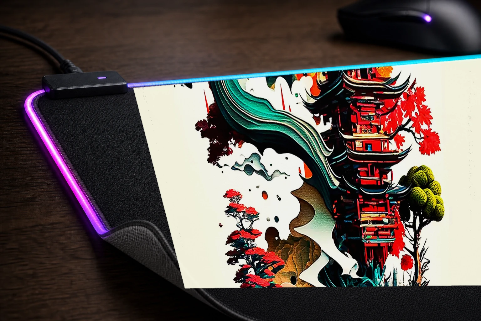 Modern art of Japanese RGB Desk Mat controller and material detail