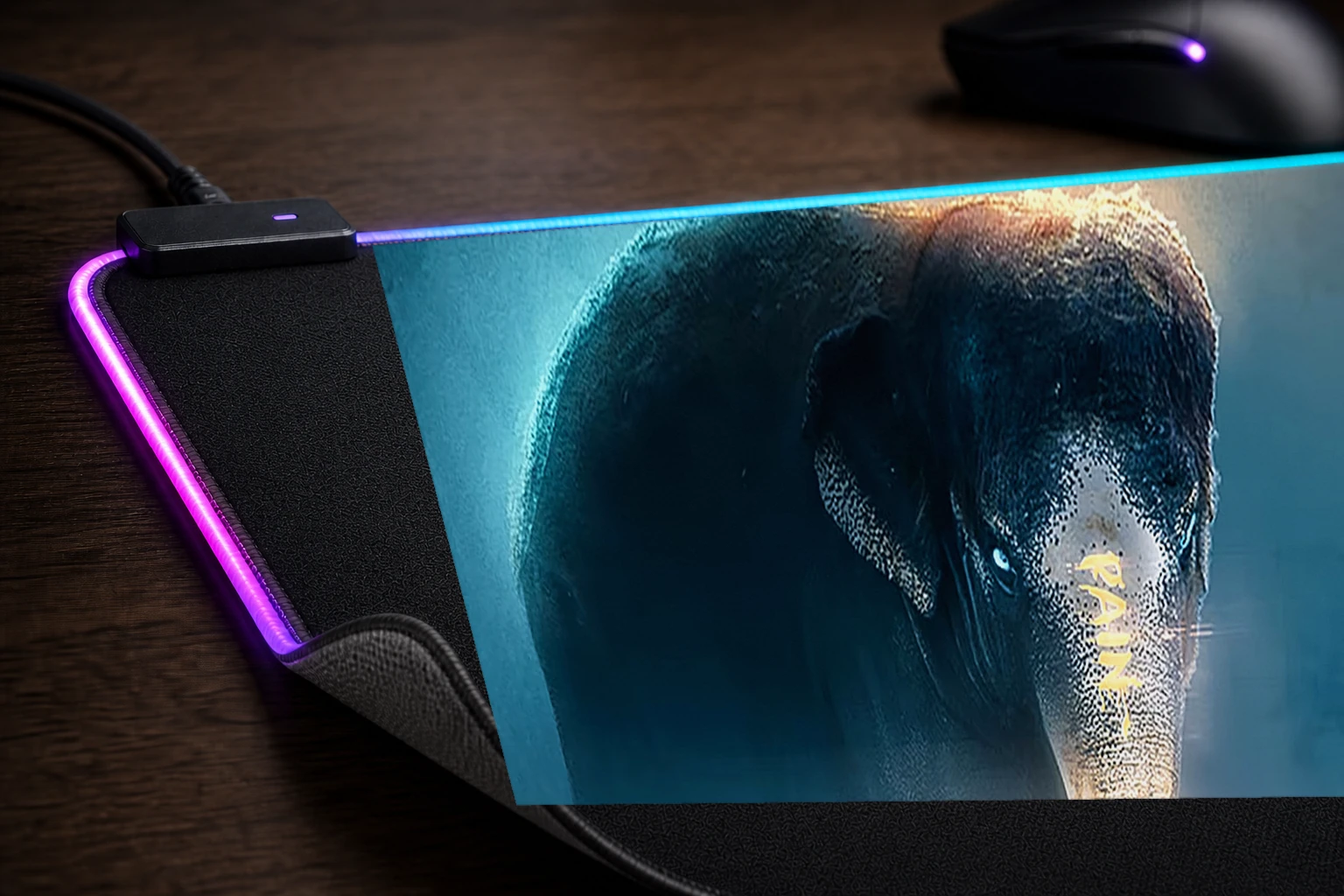 Pain Fantasy Forest RGB Desk Mat controller and material detail