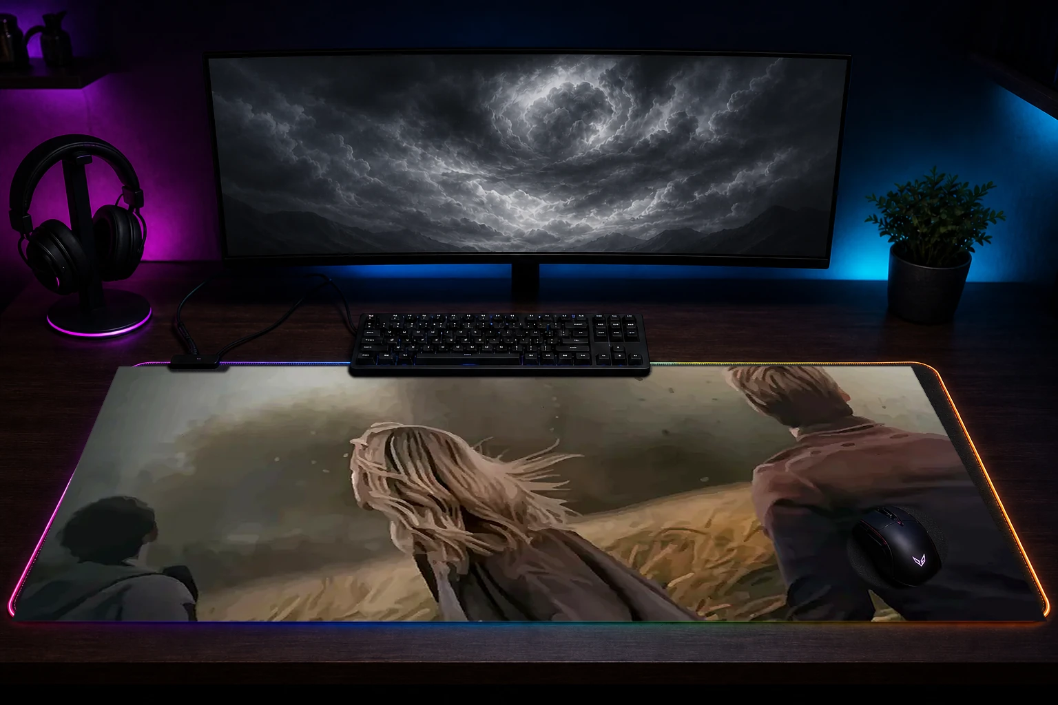 Allahuma RGB Desk Mat immersive setup scene
