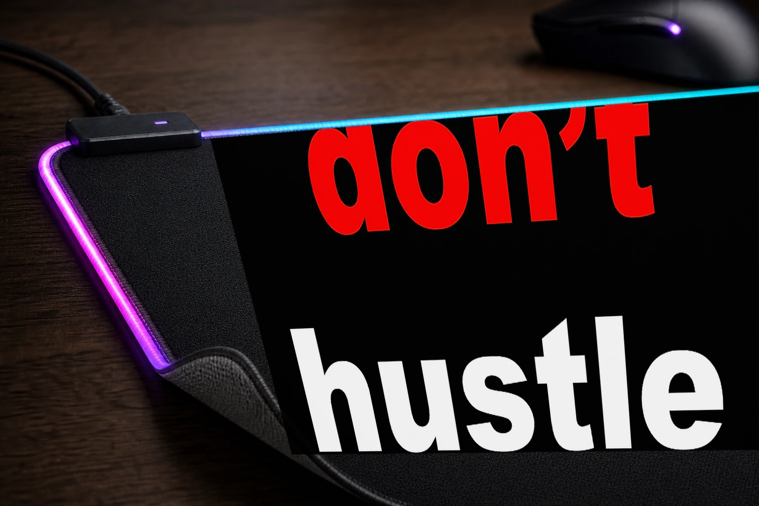 Dont Hustle RGB Desk Mat controller and material detail