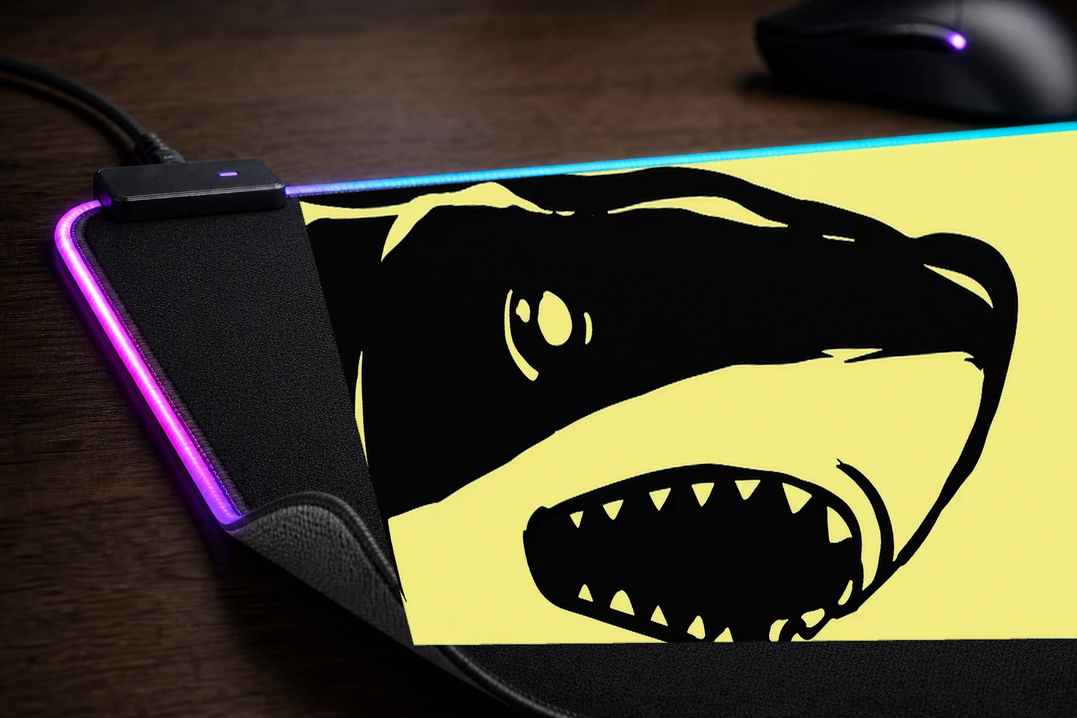 illustration Of Shark RGB Desk Mat controller and material detail