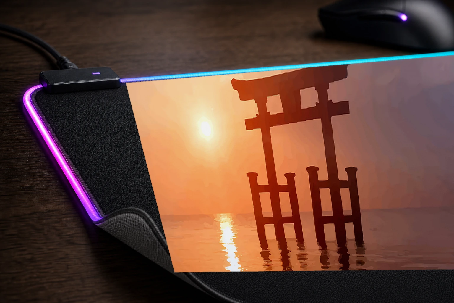 Itsukushima Gate RGB Desk Mat controller and material detail