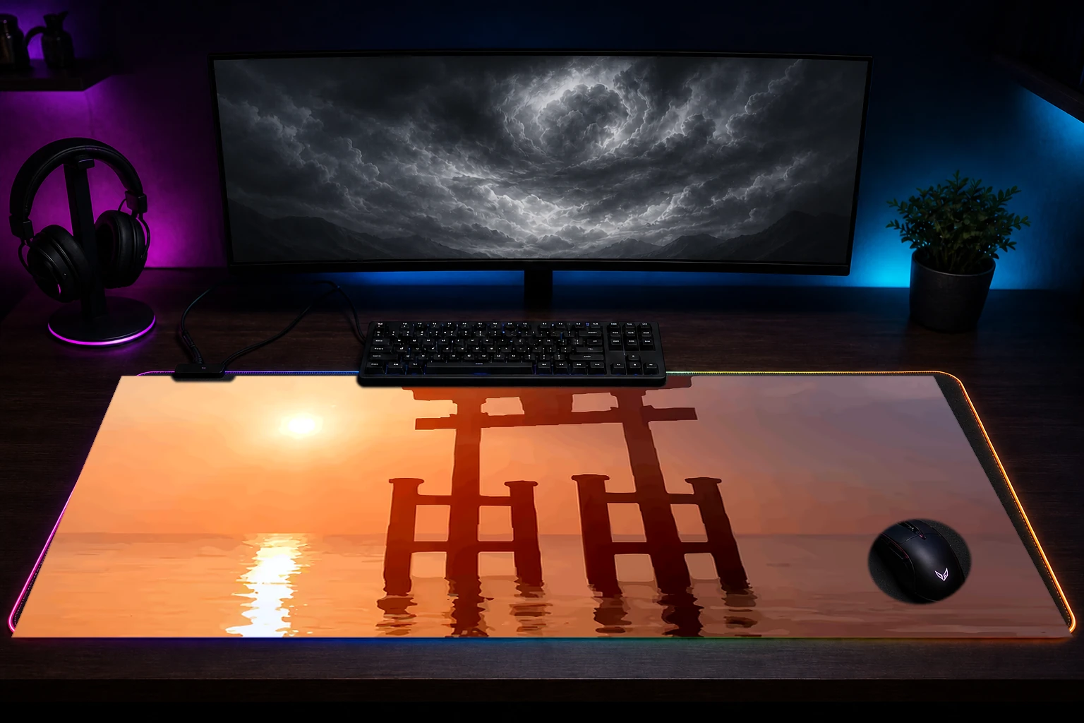 Itsukushima Gate RGB Desk Mat immersive setup scene