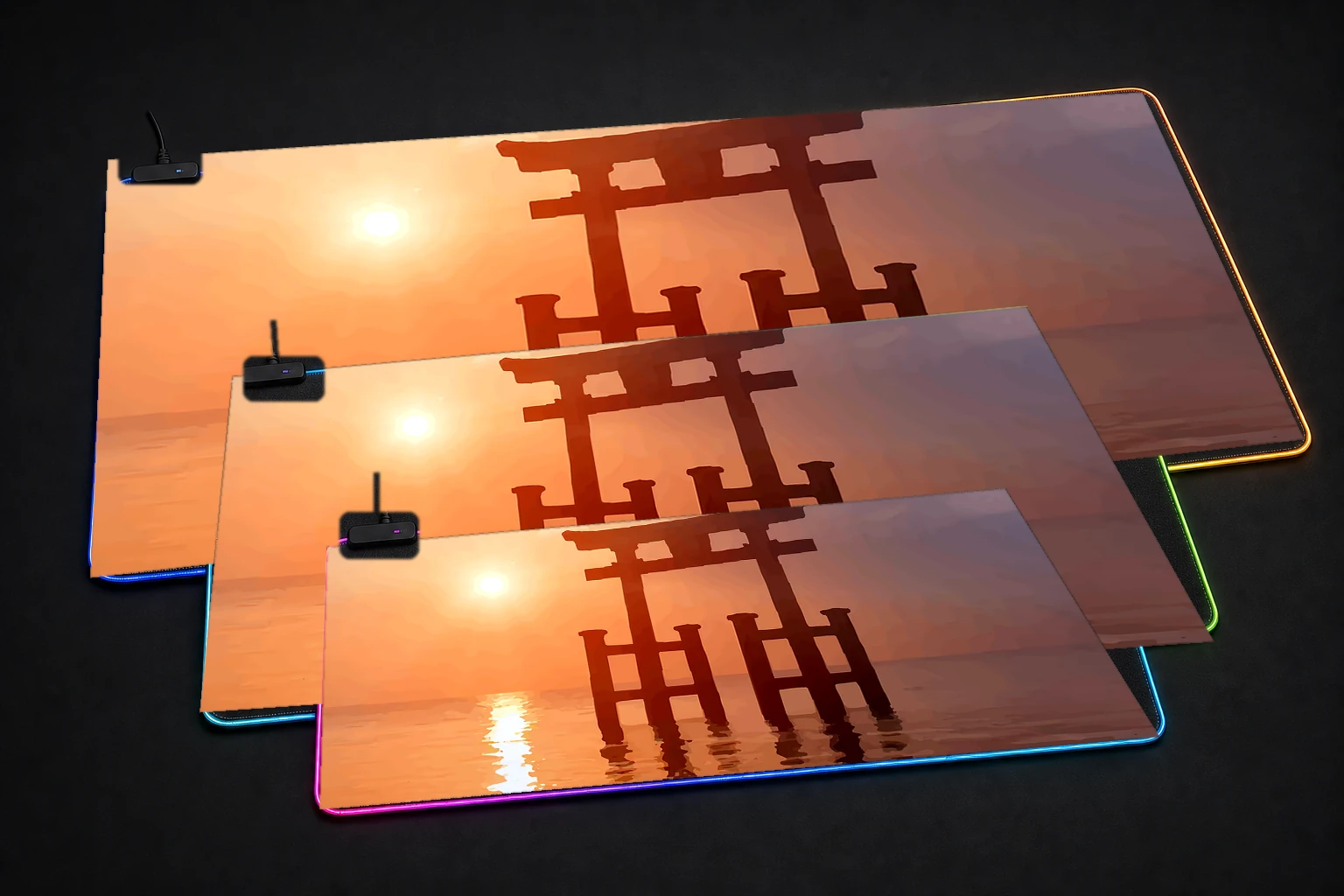 Itsukushima Gate RGB Desk Mat three-size comparison