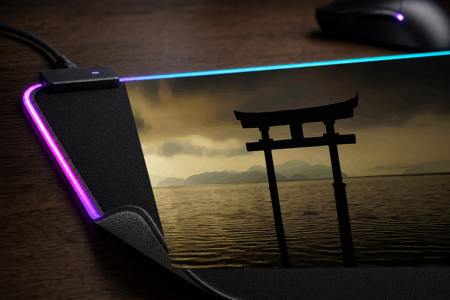Itsukushima Gate RGB Desk Mat controller and material detail