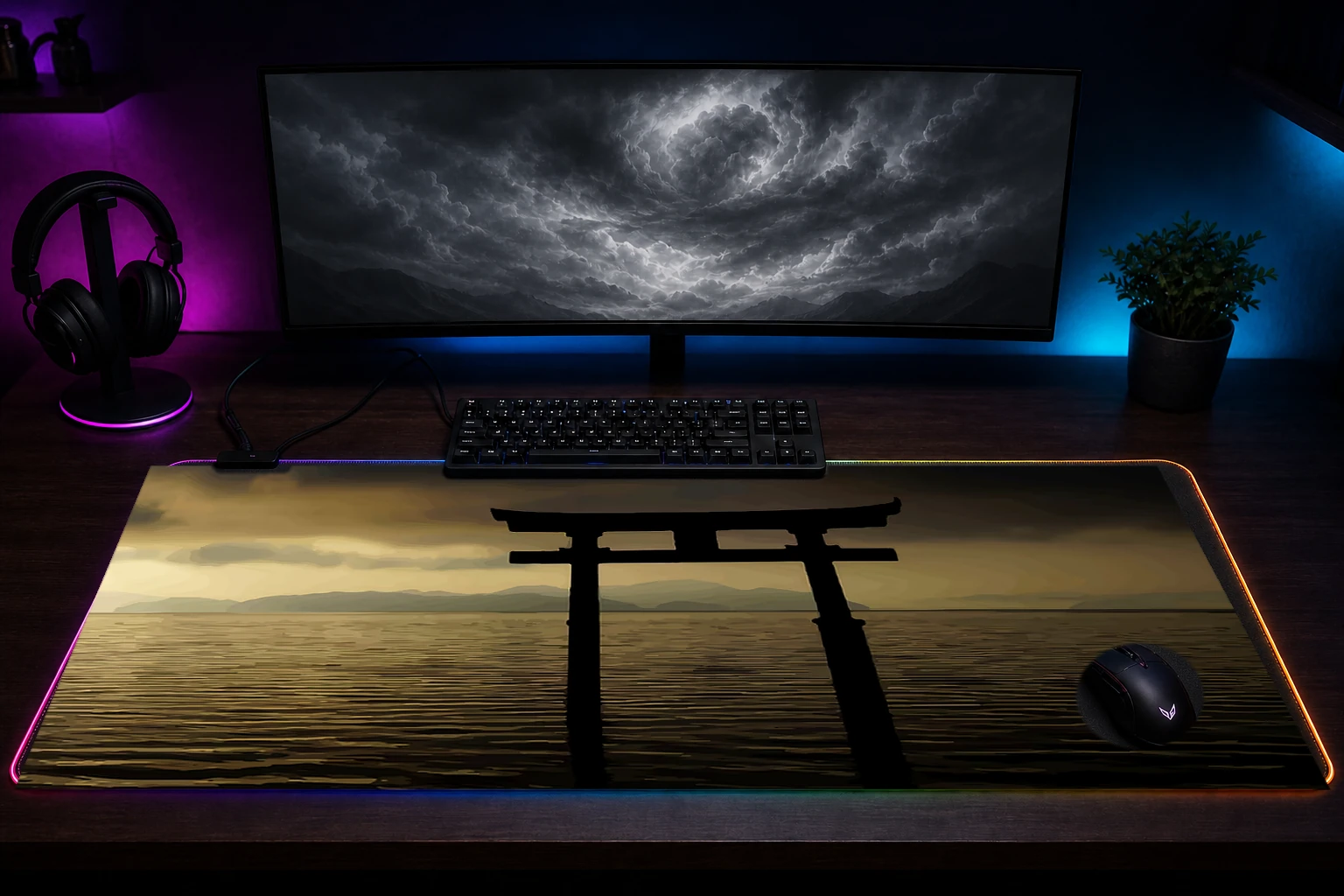 Itsukushima Gate RGB Desk Mat immersive setup scene