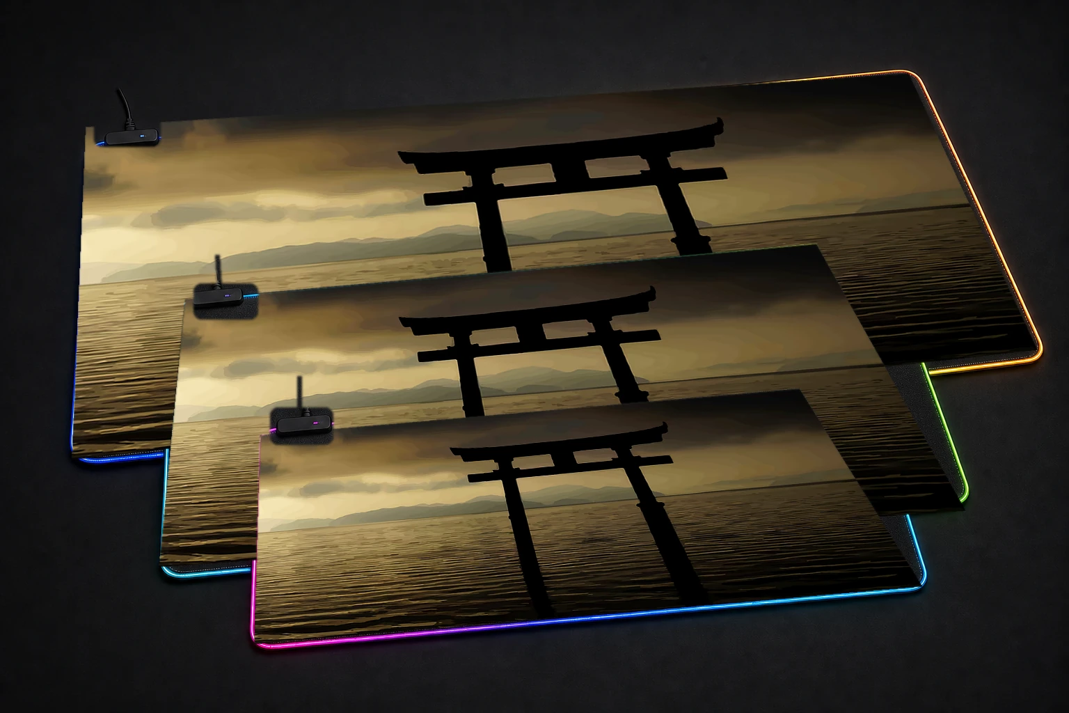 Itsukushima Gate RGB Desk Mat three-size comparison