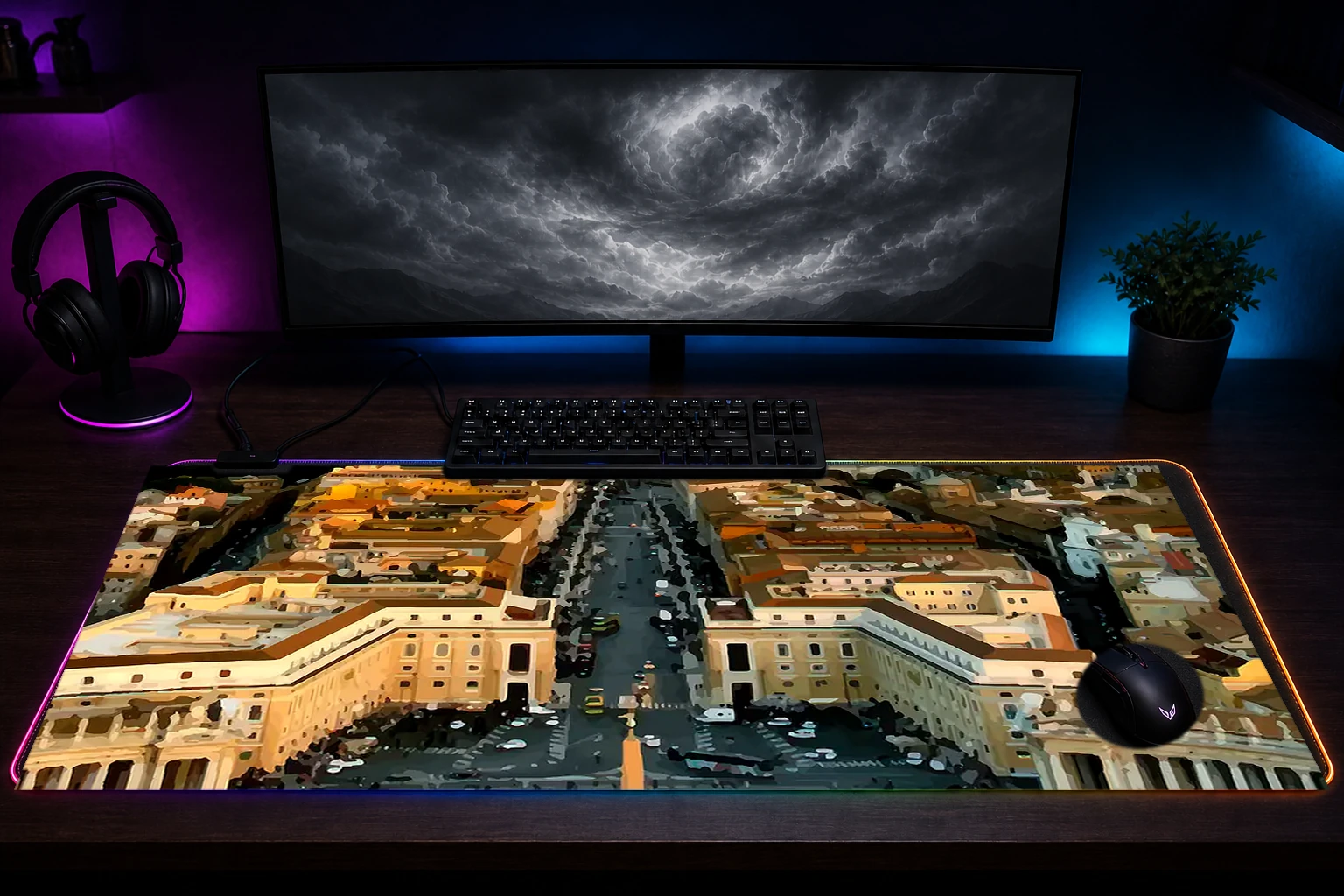 vatican rooms RGB Desk Mat immersive setup scene