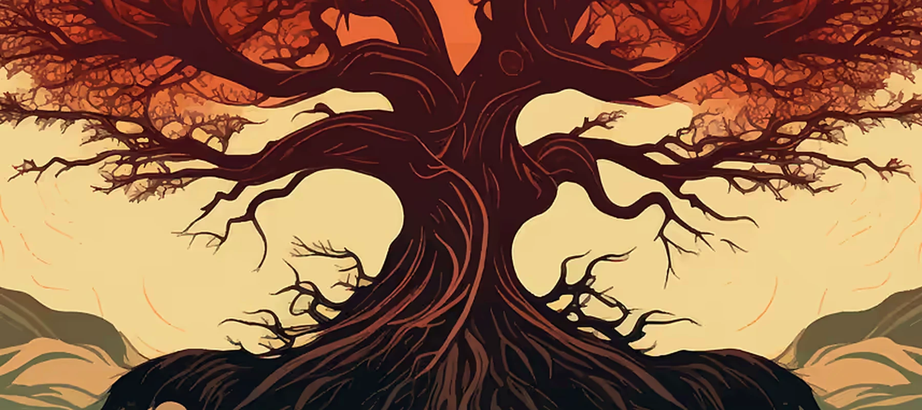 Tree in the evening RGB Desk Mat full-width design preview