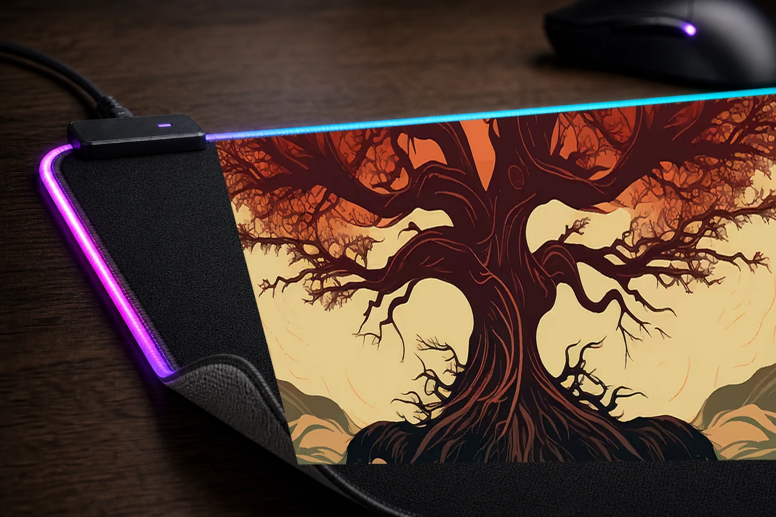 Tree in the evening RGB Desk Mat controller and material detail