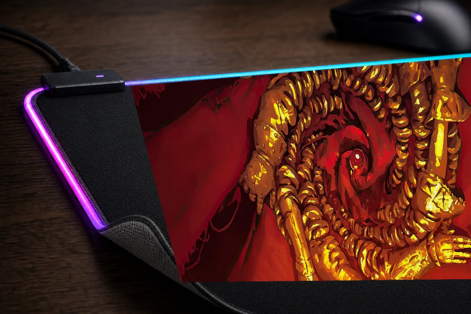 No Rest for the Wicked RGB Desk Mat controller and material detail