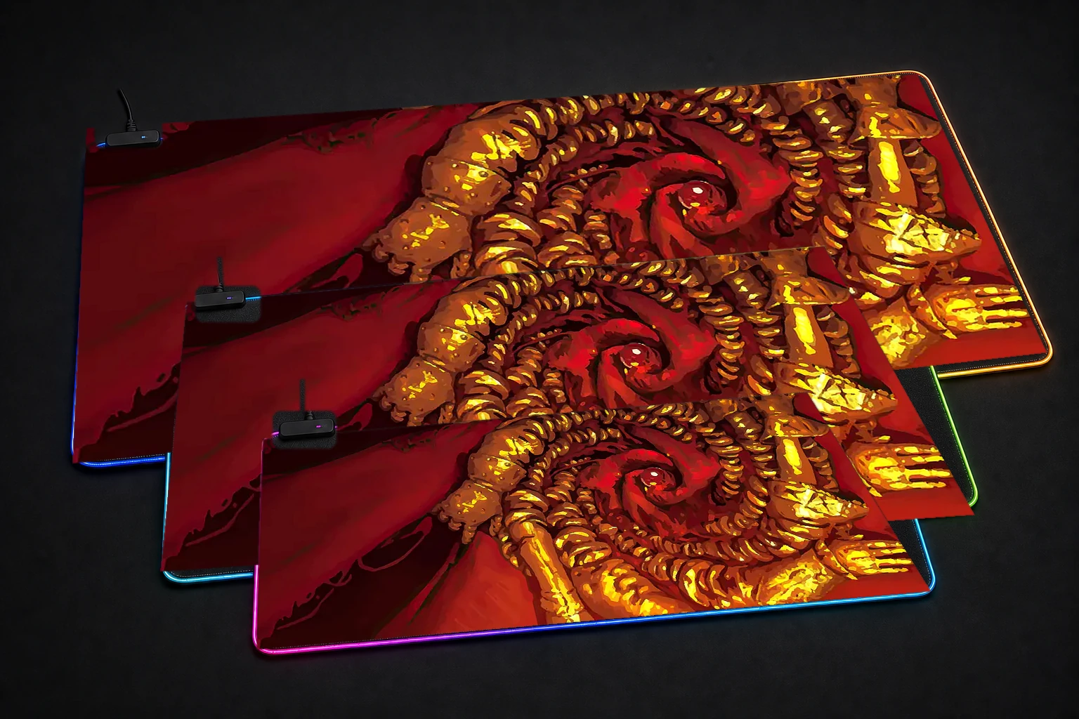 No Rest for the Wicked RGB Desk Mat three-size comparison
