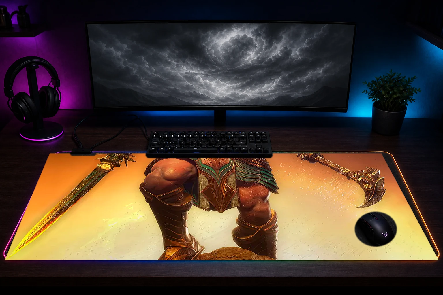 Asgards Wrath 2 Game RGB Desk Mat immersive setup scene