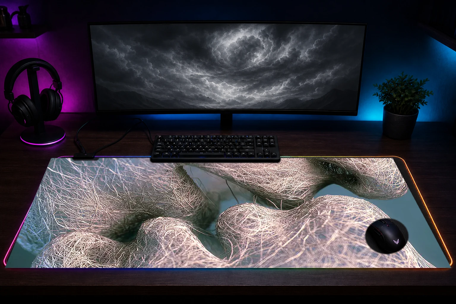 deep love RGB Desk Mat immersive setup scene