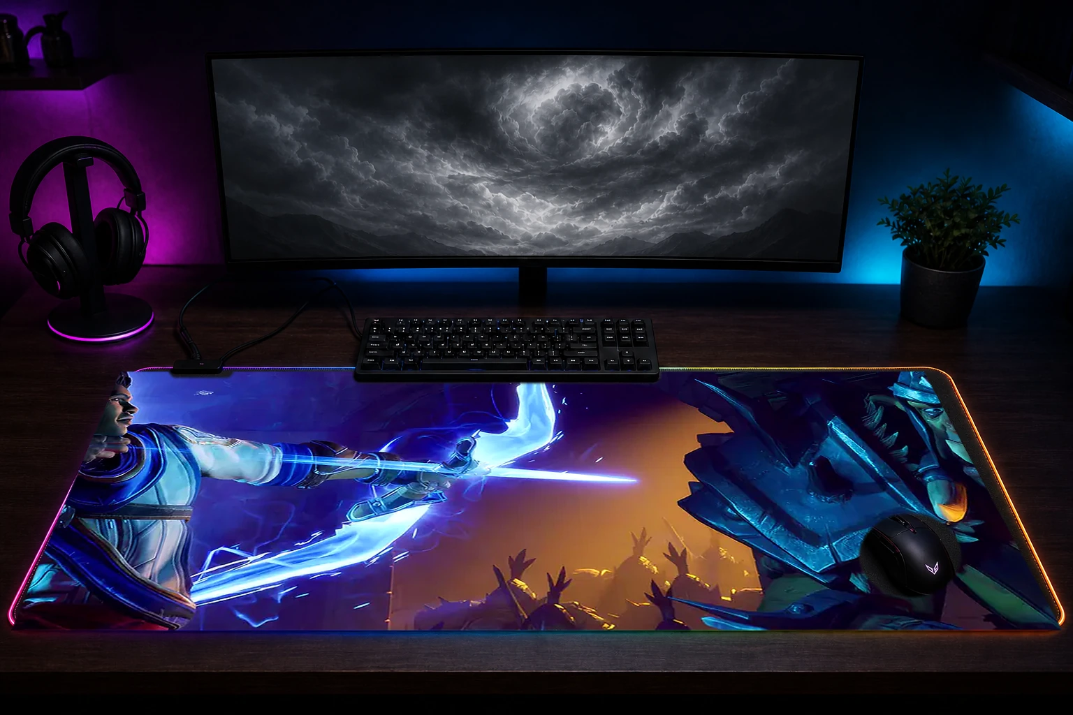 Orcs Must Die 3 RGB Desk Mat immersive setup scene