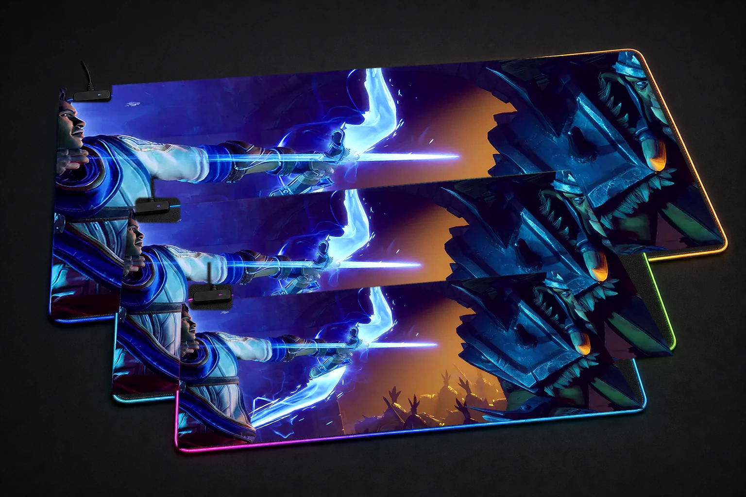 Orcs Must Die 3 RGB Desk Mat three-size comparison