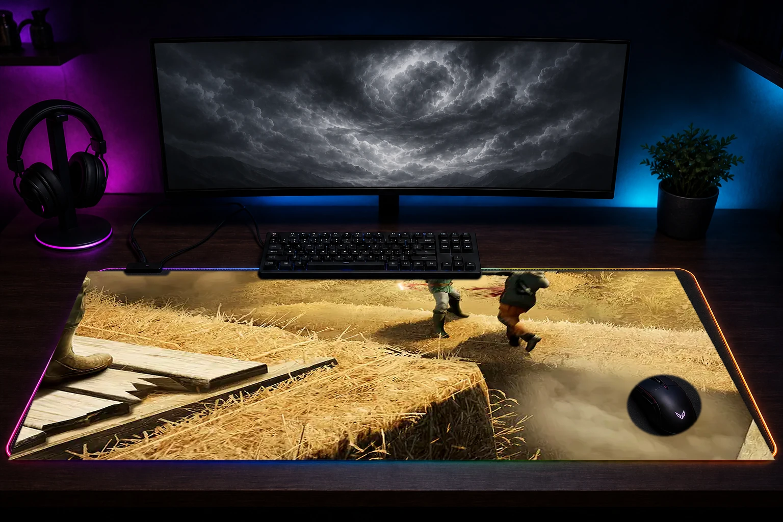 Vigor RGB Desk Mat immersive setup scene