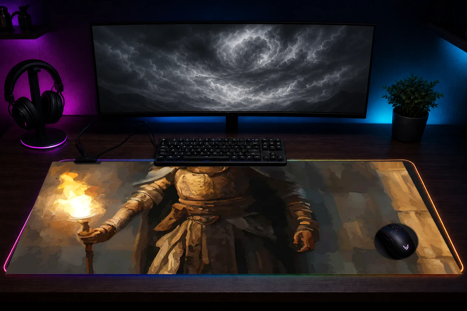 fading faith Game RGB Desk Mat immersive setup scene